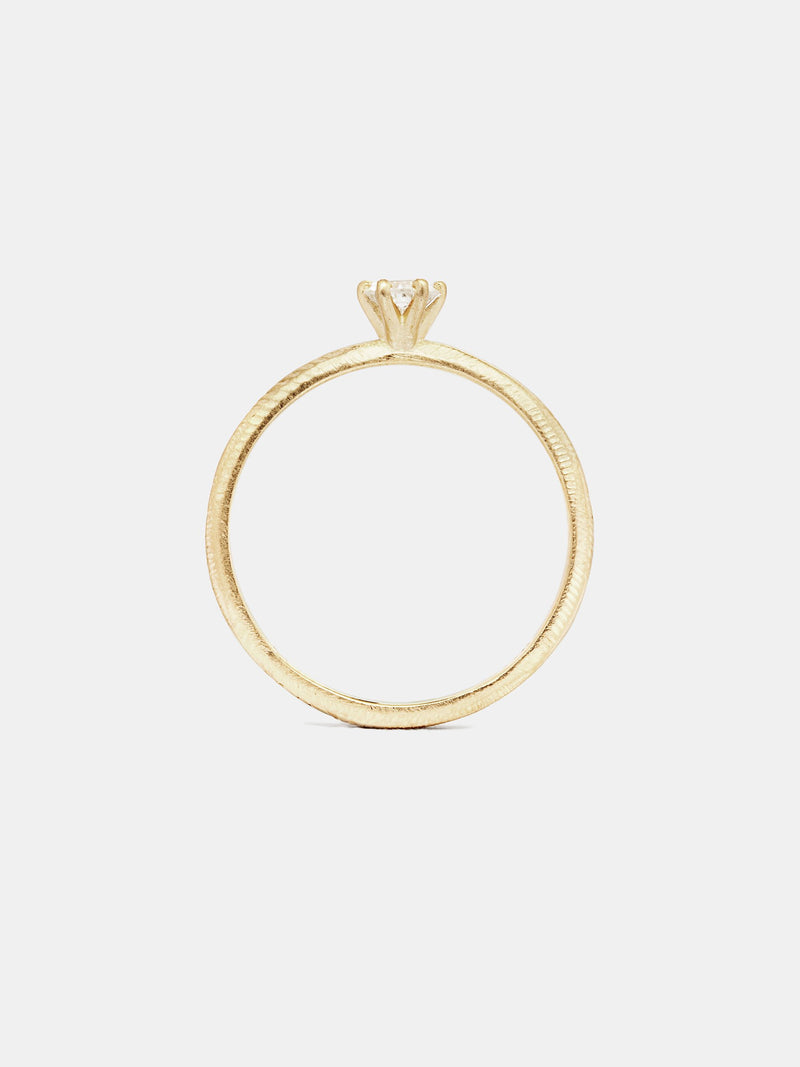 Aster Ring with 0.25ct antique diamond n 14k yellow gold with organic texture and signature matte texture.