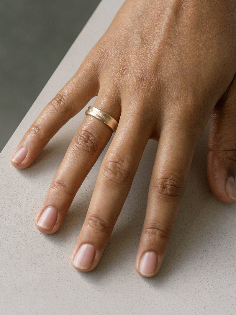 Shown: 14k yellow gold with organic texture and signature matte finish.