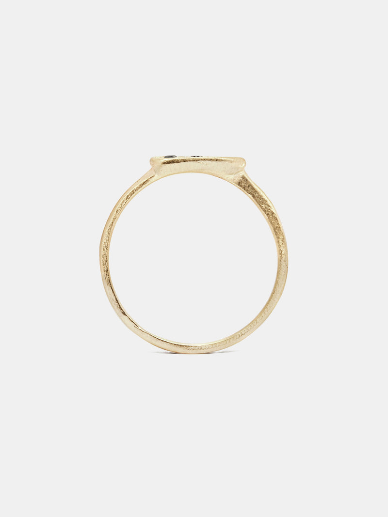 Hana Ring- Black Diamond with three 1.5mm black diamonds in 14k yellow gold with organic texture and signature matte finish.