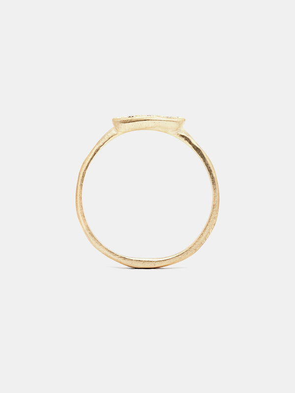 Hana Ring- White Diamond with three 1.5mm white diamonds in 14k yellow gold with organic texture and signature matte finish.