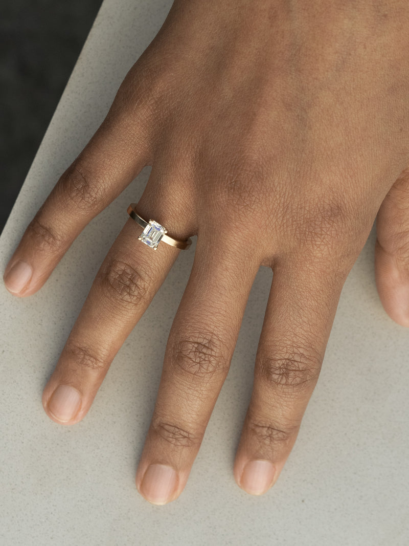 Shown: 1ct faint color diamond set in 14k yellow gold with smooth texture and signature matte finish.