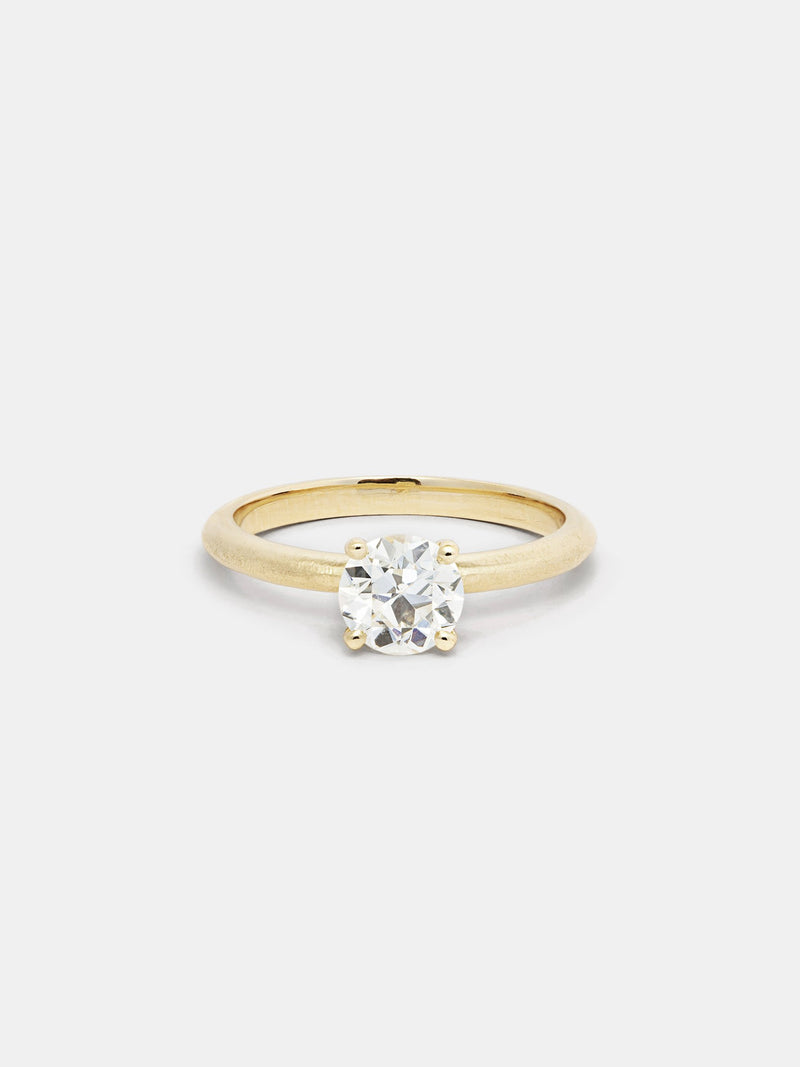 Shown: 1ct near colorless antique diamond in 14k yellow gold with organic texture and signature matte finish.