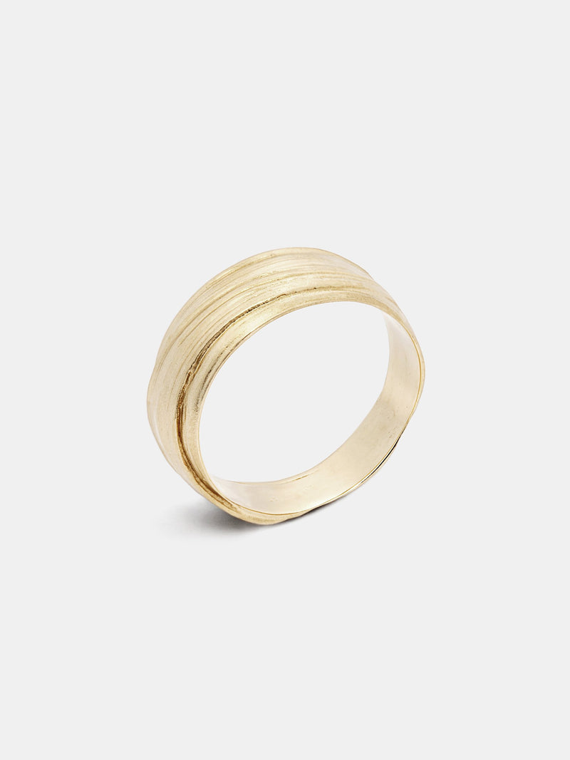 Mitsuro Band- Wide in 14k yellow gold with signature matte finish.