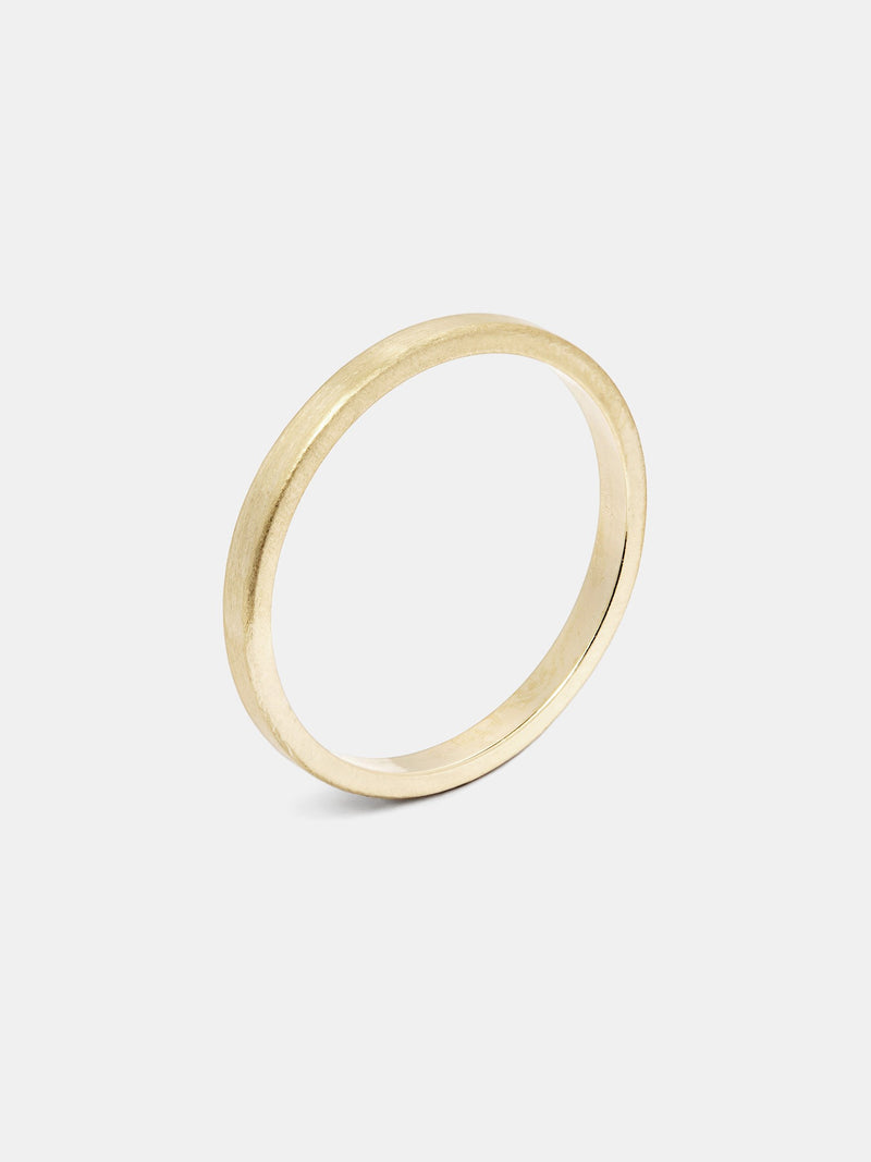 Pipecut Band- 2mm in 14k yellow gold with smooth texture and signature matte finish.