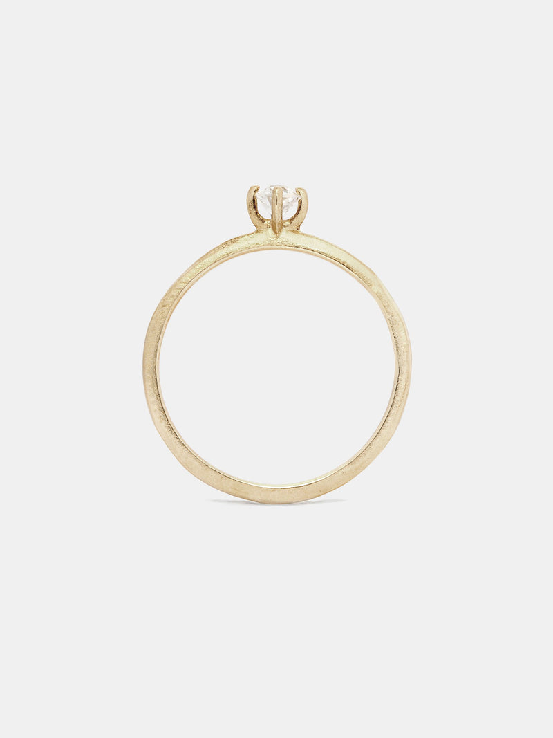 Pyxis ring with 3mm antique diamond in 14k yellow gold and organic texture with signature matte finish.