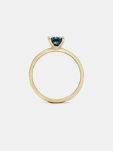 Sage Cushion Solitaire- Sapphire with 1ct teal Montana sapphire in 14k yellow gold with organic texture and signature matte finish. 