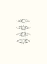 Shown: carat weight layouts for our smallest (0.5ct center) to largest (1.25ct center) stone compositions.